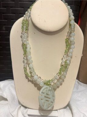 Multi-Strand Green Jade and Peridot Pendant Necklace